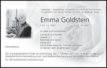 Anzeige von Emma Goldstein von MGO