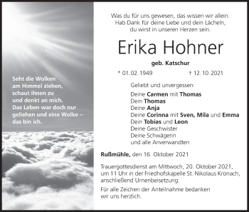 Anzeige von Erika Hohner von MGO