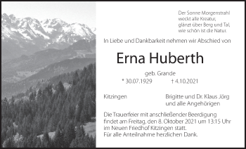 Anzeige von Erna Huberth von MGO