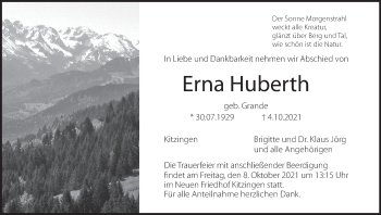 Anzeige von Erna Huberth von MGO