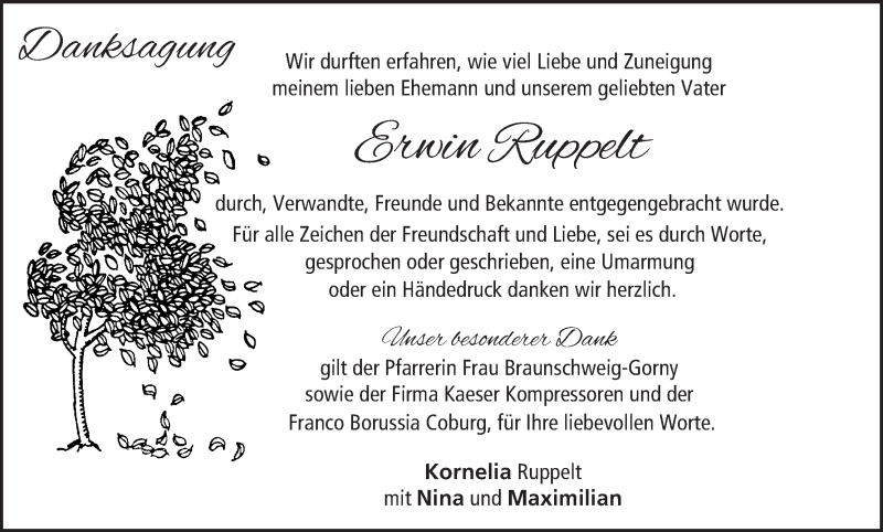  Traueranzeige für Erwin Ruppelt vom 01.10.2021 aus MGO