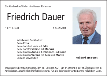 Anzeige von Friedrich Dauer von MGO