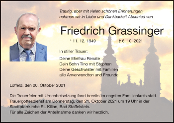 Anzeige von Friedrich Grassinger von MGO
