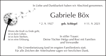 Anzeige von Gabriele Böx von MGO