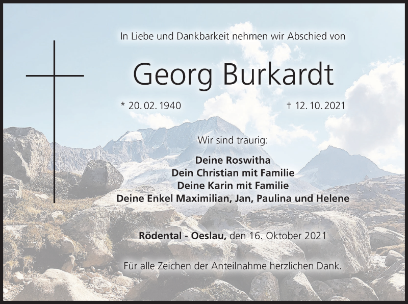  Traueranzeige für Georg Burkardt vom 16.10.2021 aus MGO