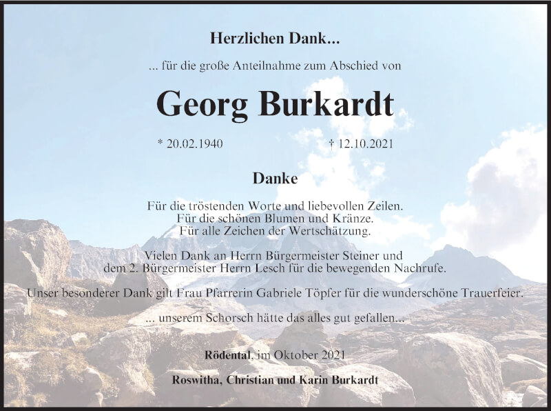  Traueranzeige für Georg Burkardt vom 23.10.2021 aus MGO