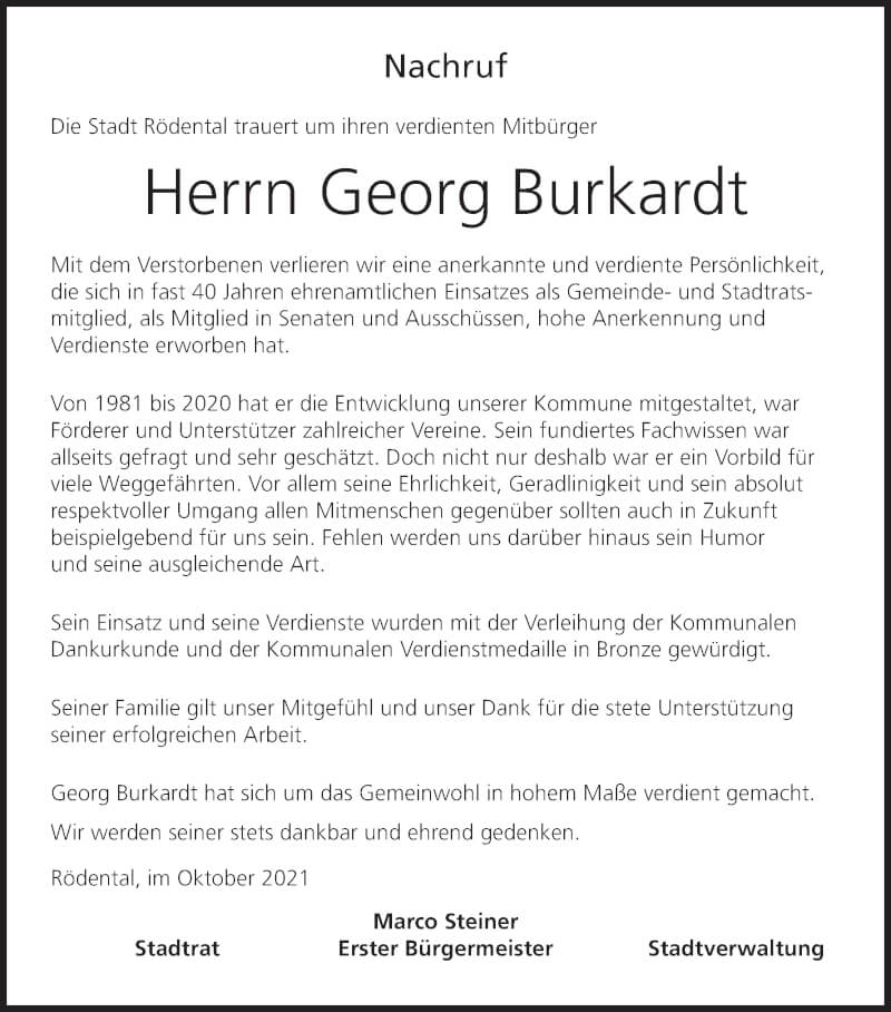  Traueranzeige für Georg Burkardt vom 23.10.2021 aus MGO