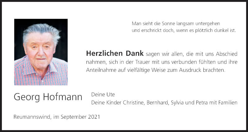  Traueranzeige für Georg Hofmann vom 02.10.2021 aus MGO