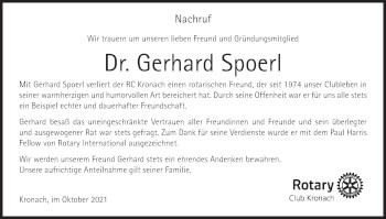 Anzeige von Gerhard Spoerl von MGO