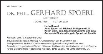 Anzeige von Gerhard Spoerl von MGO