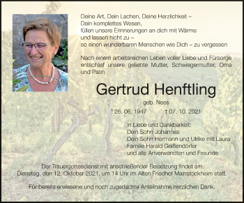 Anzeige von Gertrud Henftling von MGO