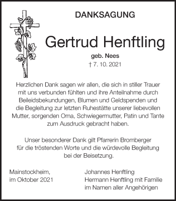 Anzeige von Gertrud Henftling von MGO