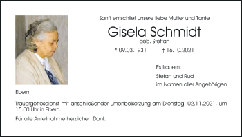 Anzeige von Gisela Schmidt von MGO