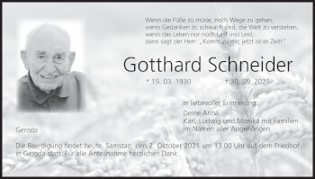 Anzeige von Gotthard Schneider von MGO