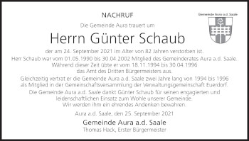 Anzeige von Günter Schaub von MGO