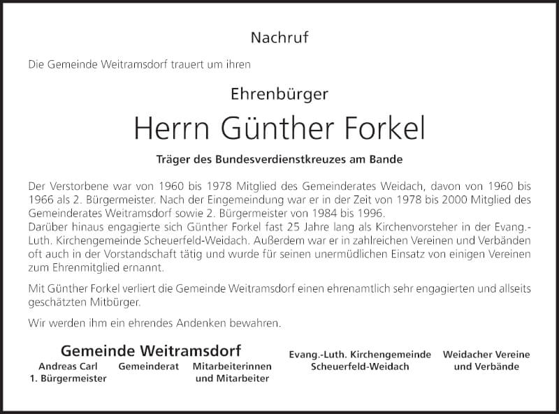 Traueranzeige für Günther Forkel vom 23.10.2021 aus MGO