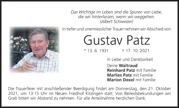 Anzeige von Gustav Patz von MGO