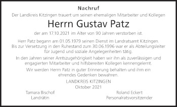 Anzeige von Gustav Patz von MGO