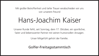 Anzeige von Hans-Joachim Kaiser von MGO