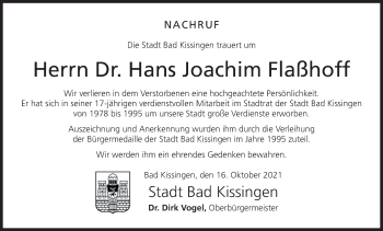 Anzeige von Hans Joachim Flaßhoff von MGO
