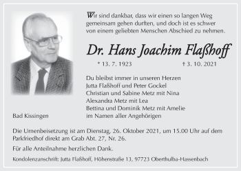 Anzeige von Hans Joachim Flaßhoff von MGO