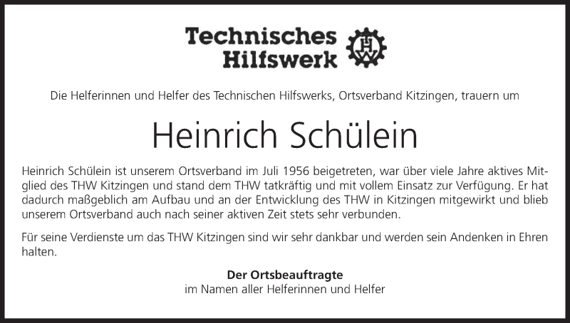  Traueranzeige für Heinrich Schülein vom 01.10.2021 aus MGO