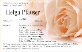 Anzeige von Helga Pfauser von MGO