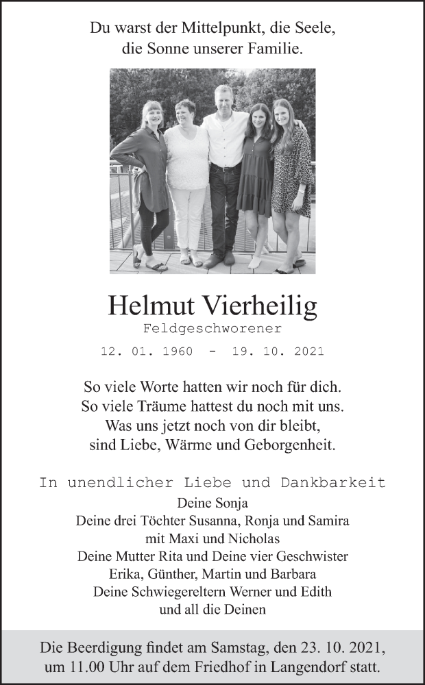  Traueranzeige für Helmut Vierheilig vom 22.10.2021 aus MGO