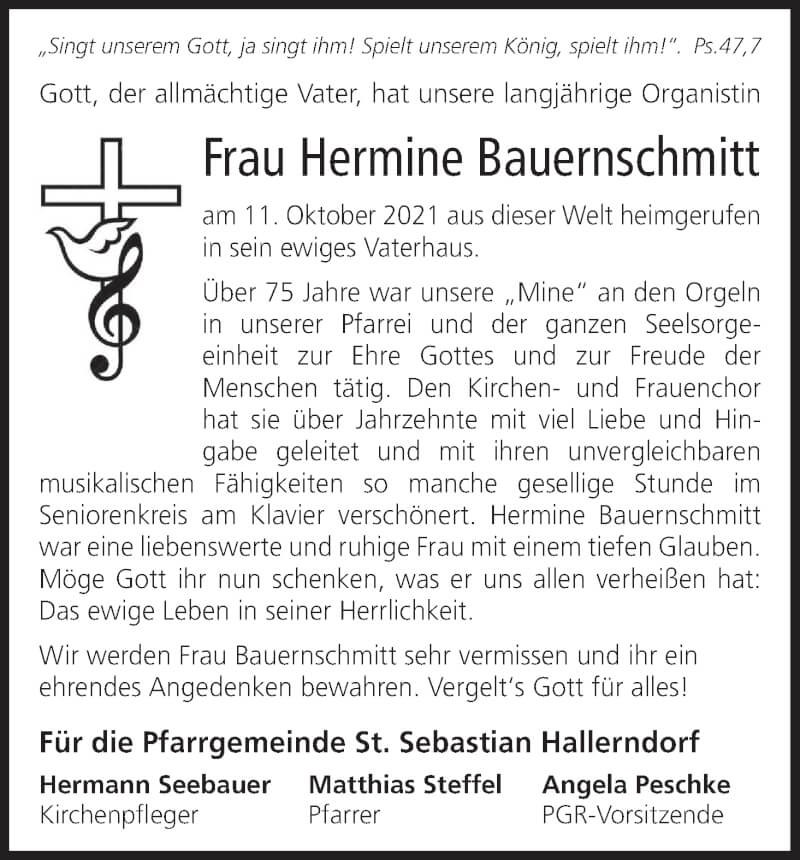  Traueranzeige für Hermine Bauernschmitt vom 23.10.2021 aus MGO