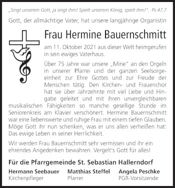 Anzeige von Hermine Bauernschmitt von MGO