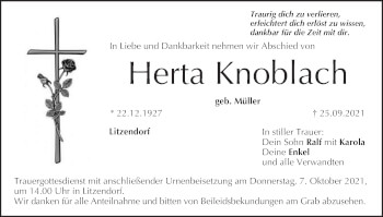 Anzeige von Herta Knoblach von MGO