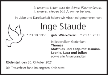 Anzeige von Inge Staude von MGO