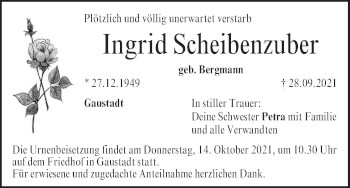 Anzeige von Ingrid Scheibenzuber von MGO