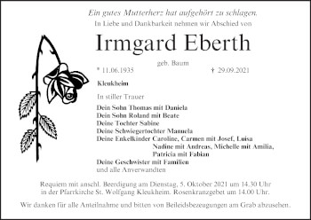 Anzeige von Irmgard Eberth von MGO