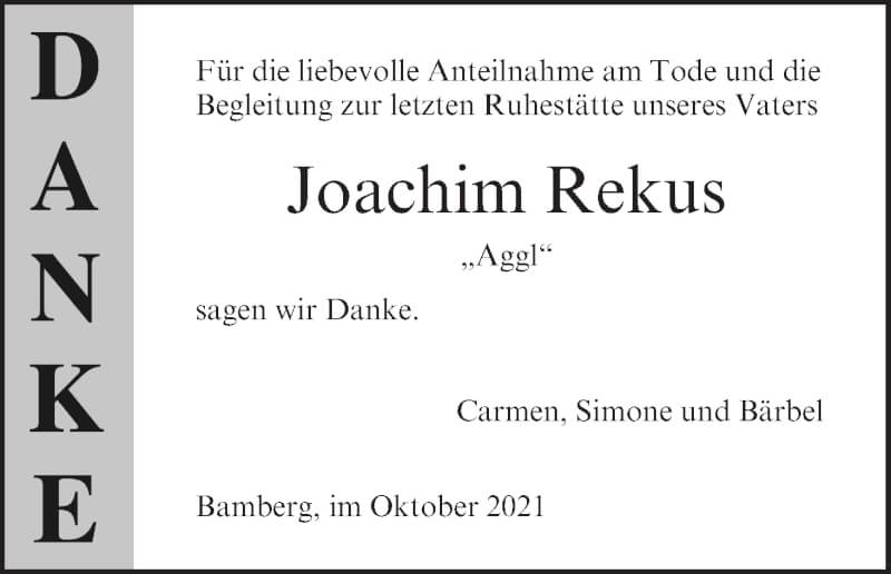  Traueranzeige für Joachim Rekus vom 23.10.2021 aus MGO