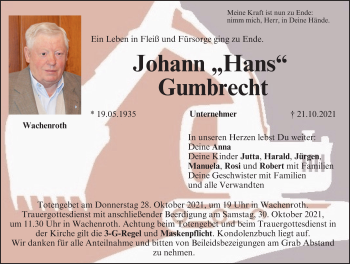 Anzeige von Johann Gumbrecht von MGO