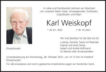 Anzeige von Karl Weiskopf von MGO