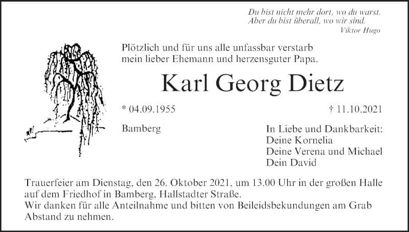  Traueranzeige für Karl Georg Dietz vom 23.10.2021 aus MGO