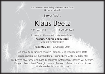 Anzeige von Klaus Beetz von MGO