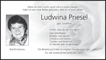 Anzeige von Ludwina Priesel von MGO