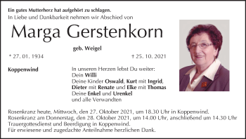 Anzeige von Marga Gerstenkorn von MGO