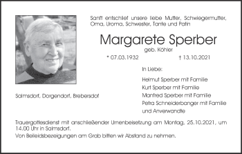 Anzeige von Margarete Sperber von MGO