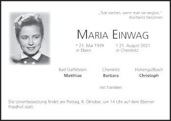 Anzeige von Maria Einwang von MGO