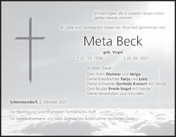 Anzeige von Meta Beck von MGO