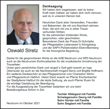 Anzeige von Oswald Stretz von MGO
