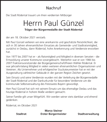 Anzeige von Paul Günzel von MGO