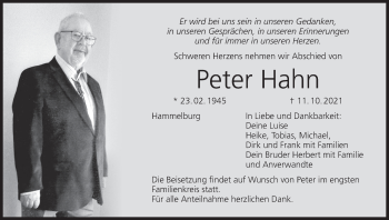 Anzeige von Peter Hahn von MGO
