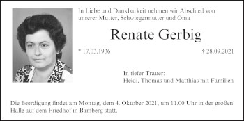 Anzeige von Renate Gerbig von MGO