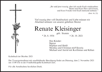 Anzeige von Renate Kleisinger von MGO