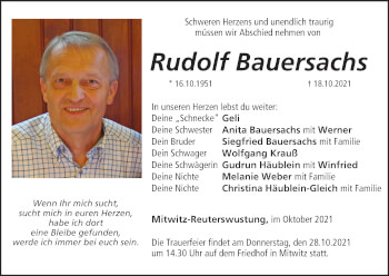 Anzeige von Rudolf Bauersachs von MGO